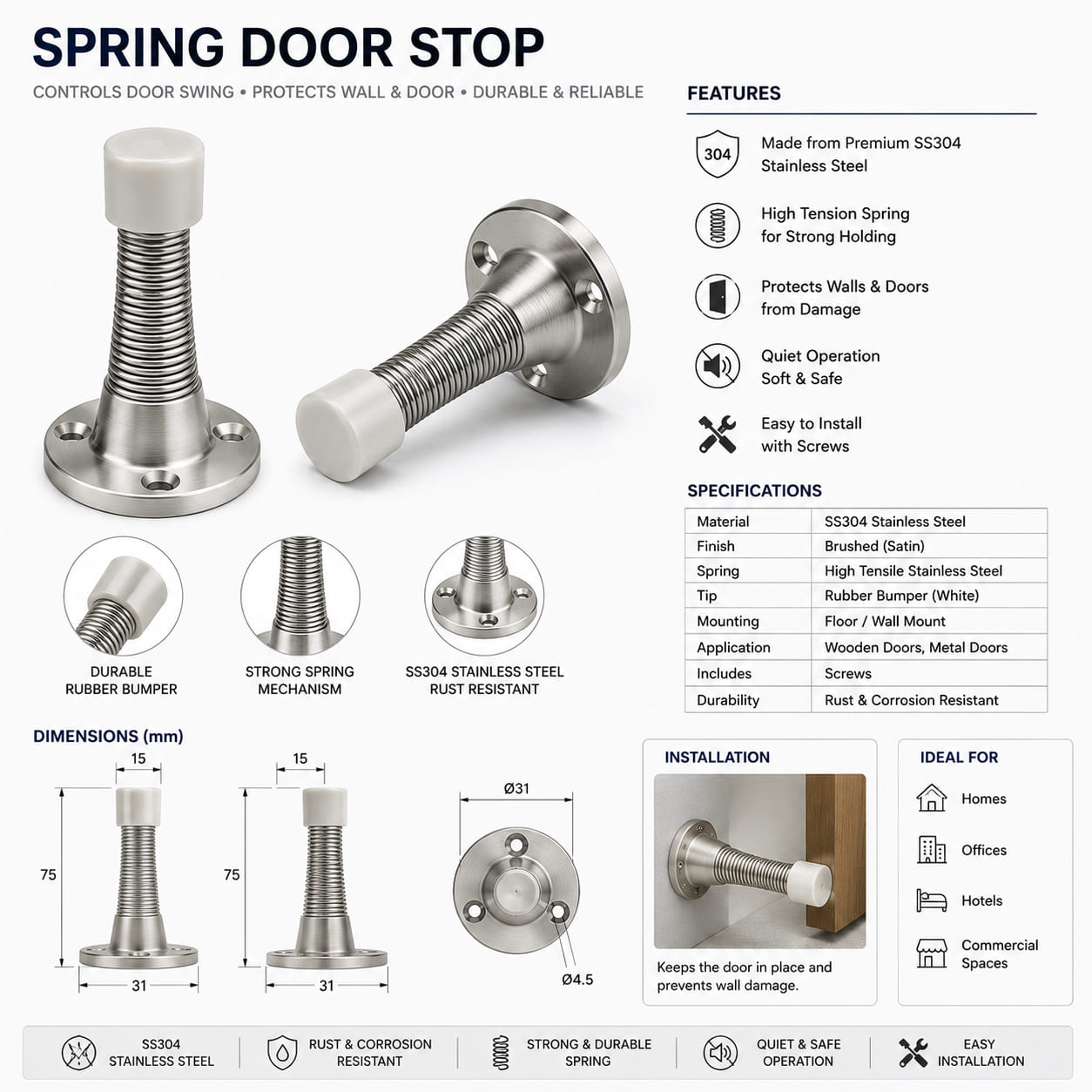 Spring door stop