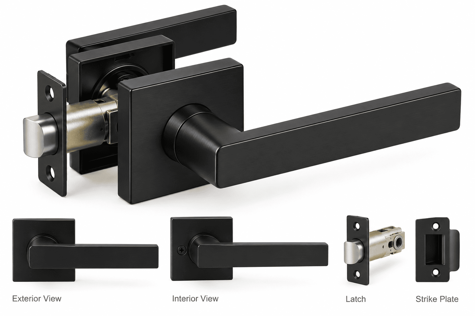 Passage Lock, Zinc Alloy, Black with flat handle
