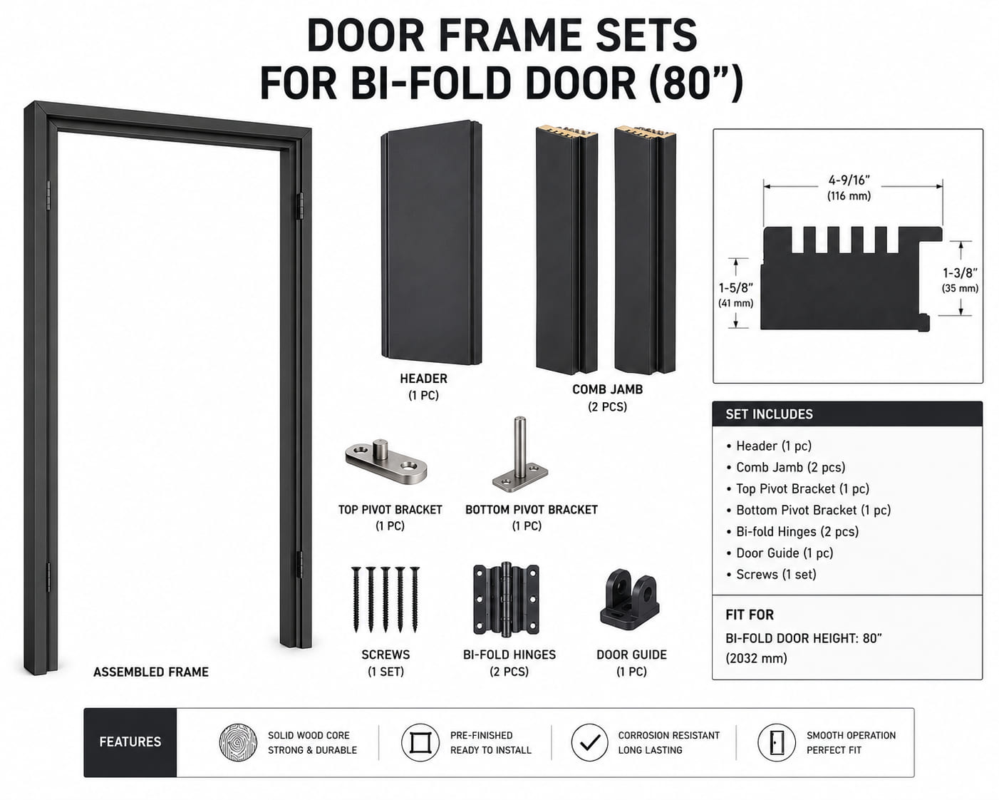 Door Frames Sets for Bi-fold door(80")
