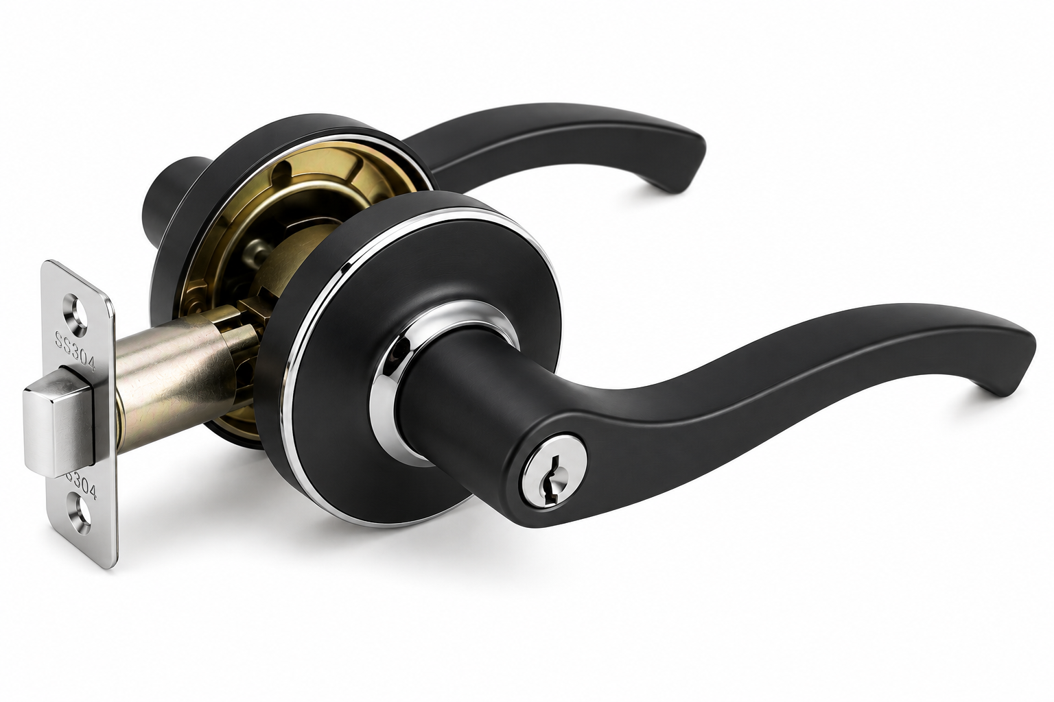 Entrance Lock, Zinc Alloy, Matte Black + Chrome finish,