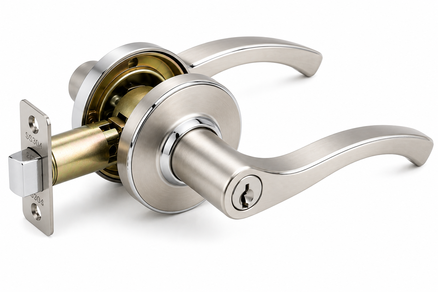 Entrance Lock, Zinc Alloy, Satin Nickel + Chrome finish,