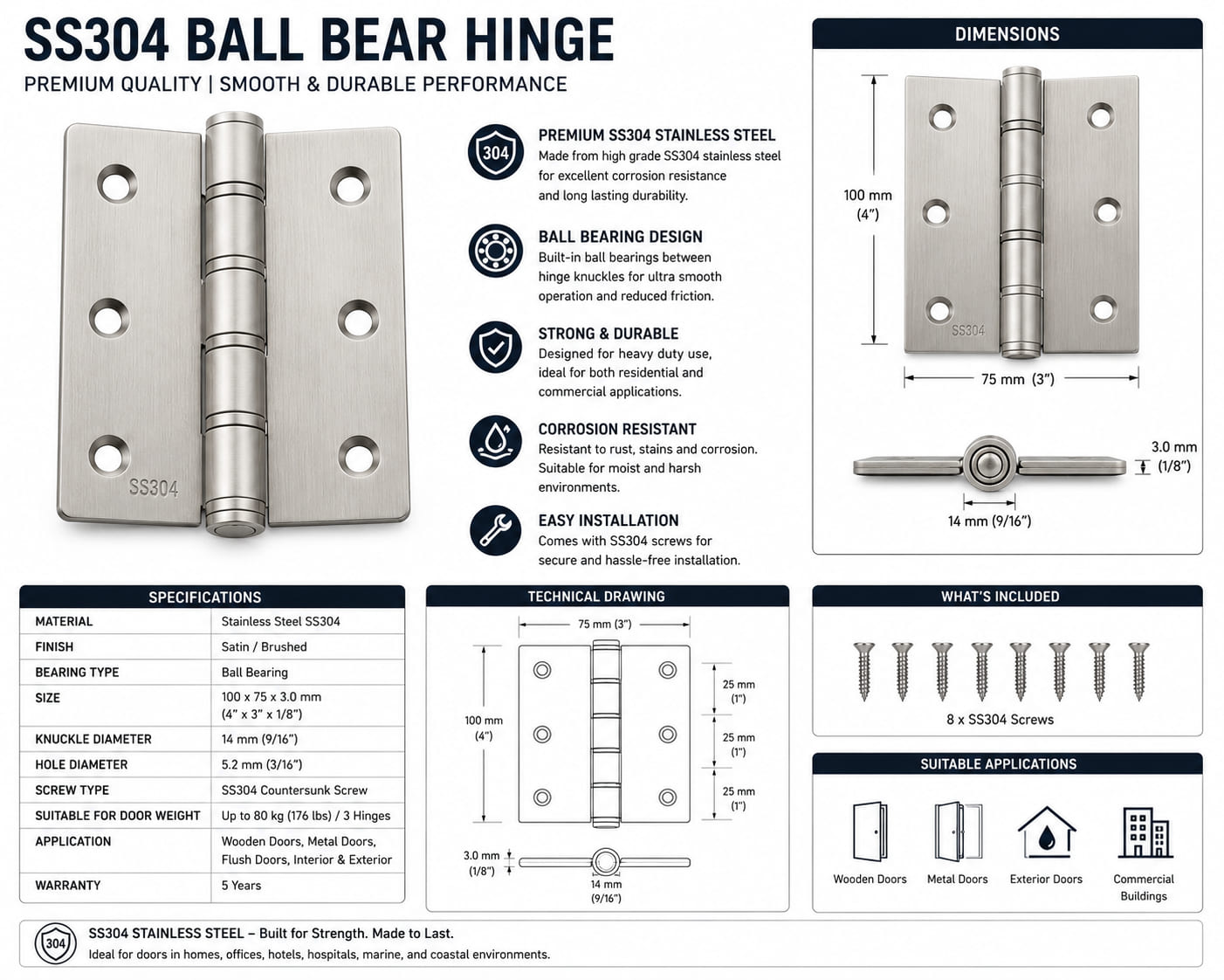 SS304 Ball bear Hinge