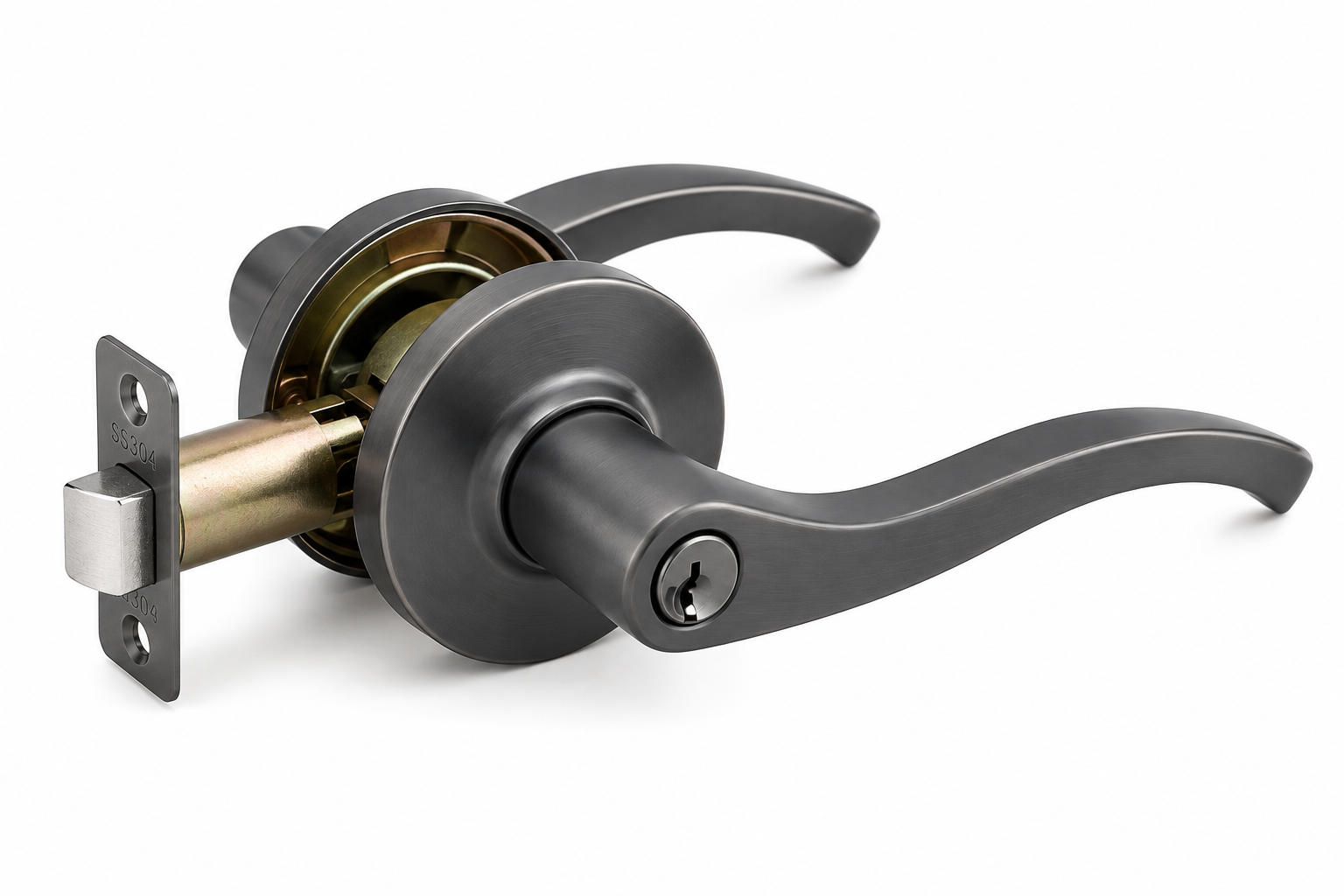 Entrance Lock, Zinc Alloy, Grey with Curved Lever
