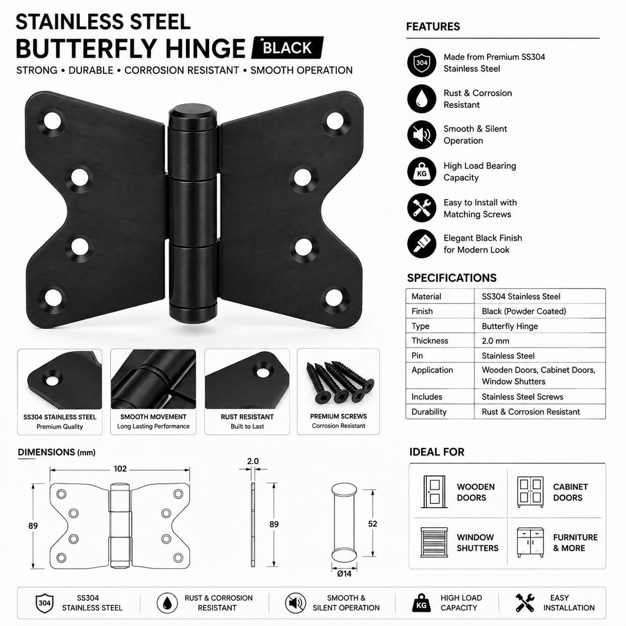 Stainless Steel Butterfly Black