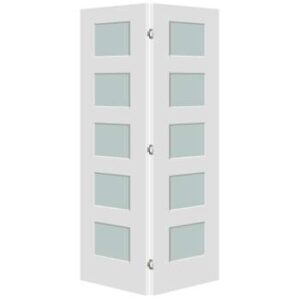 WHITE PRIMED 5-LITE FROSTED BI-FOLD GLASS DOOR