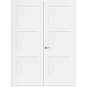3 Panel White Primed Shaker Double Door 80"