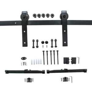 BLACK CARBON STEEL SLIDING BARN DOOR HARDWARE KIT WITH BUFFER