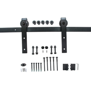 BLACK CARBON STEEL SLIDING BARN DOOR HARDWARE KIT WITHOUT BUFFER
